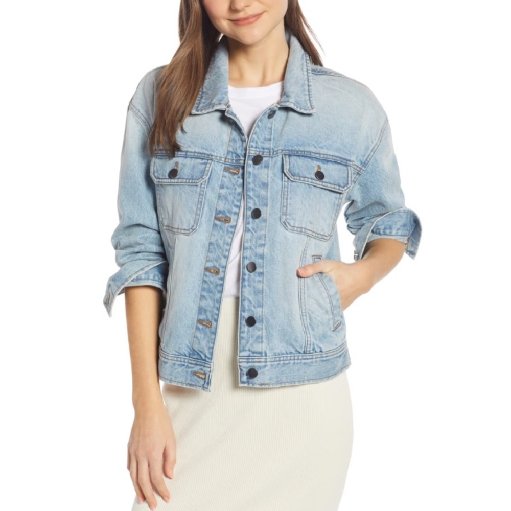 Nordstrom Something Navy Light Wash Button Front Denim Jean Jacket